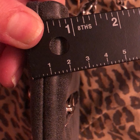 SS Fashion faux leather crossbody very dark gray black turquoise studded crosses - Picture 8 of 16